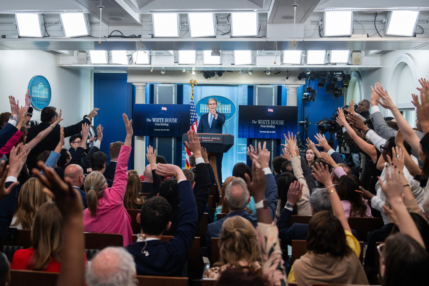 Treasury Secretary Scott Bessent conducts the White House press briefing Thursday, when he addressed topics that included the fund. 