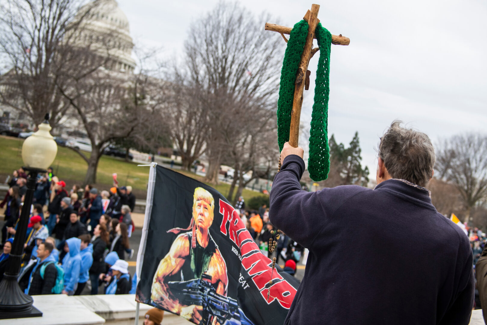 Demonstrators gather outside the Capitol during the anti-abortion March for Life in January 2020. For Catholics who support President Donald Trump, the death penalty is a thornier issue, Curtis writes. 