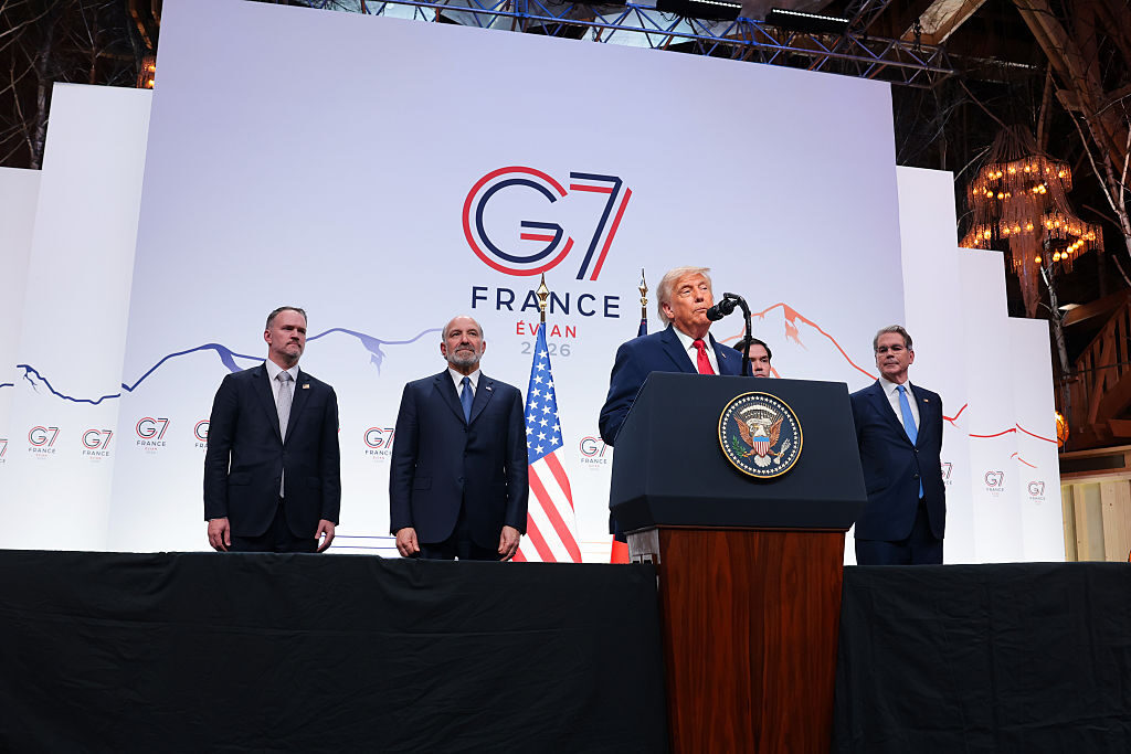 President Donald Trump is joined by top U.S. officials at a press conference Friday wrapping a G7 summit in France. 