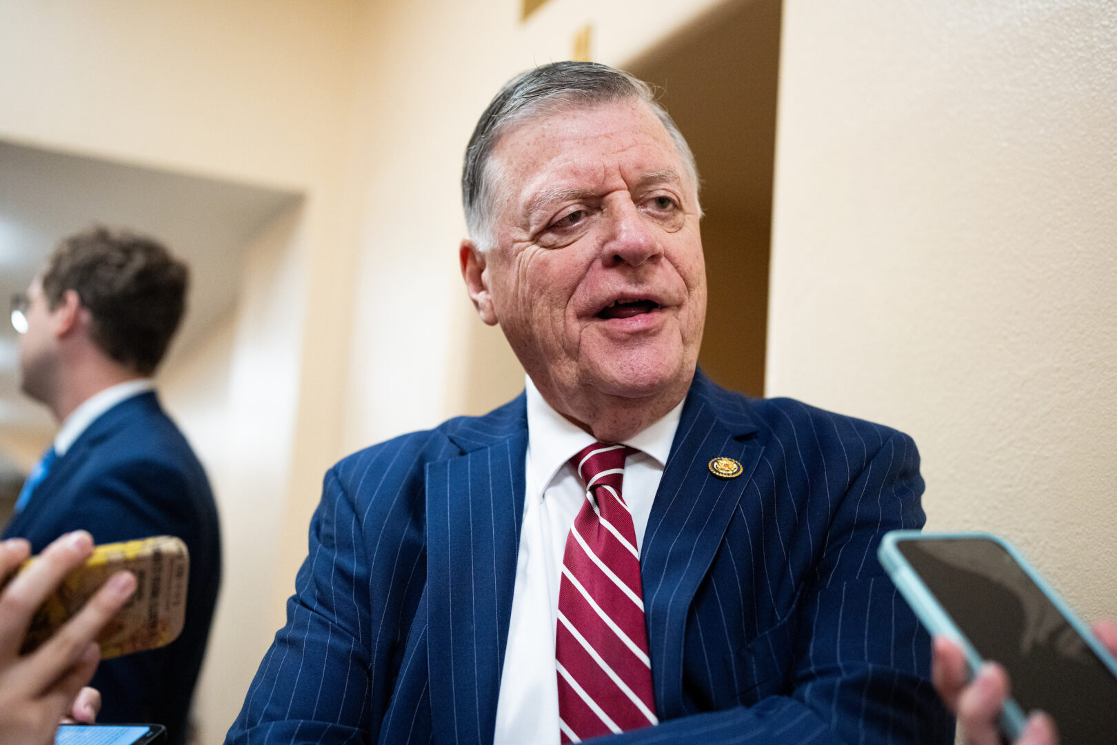 Rep. Tom Cole, R-Okla., speaks to reporters as he leaves the House Republican Conference caucus meeting in the U.S. Capitol on Tuesday. 