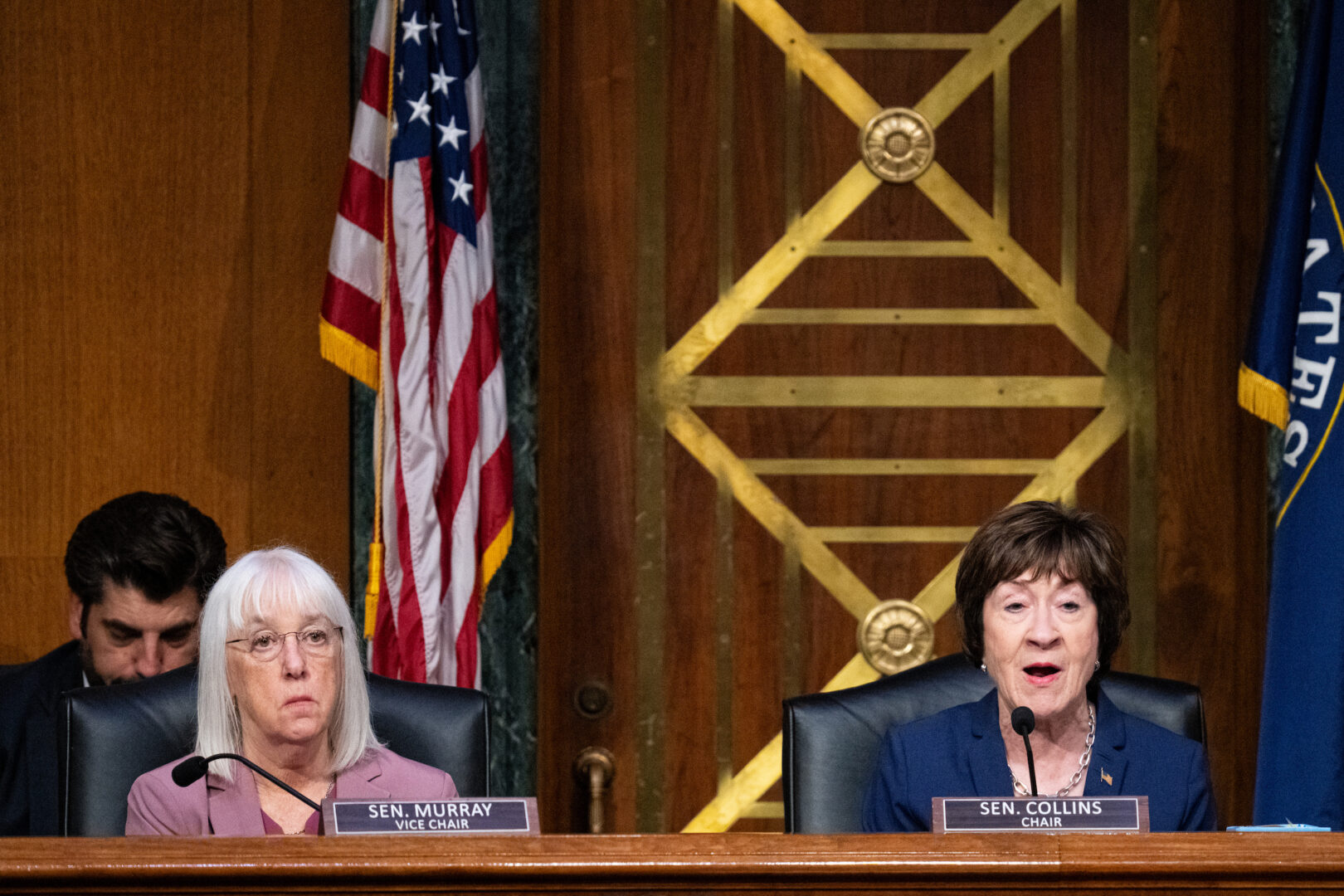 Senate Appropriations Chair Susan Collins, R-Maine, at right, and ranking Democrat Patty Murray of Washington have been unable to approve spending bills in committee this year.