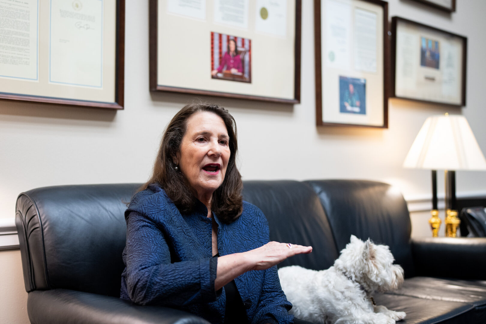  DeGette and her dog Fiona sit for an interview in her office in the Rayburn House Office Building. 